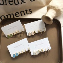 Load image into Gallery viewer, Delicate Jewelry 3 Sets Earrings Green Blue Pink Enamel Small stud Earrings Golden Jewelry