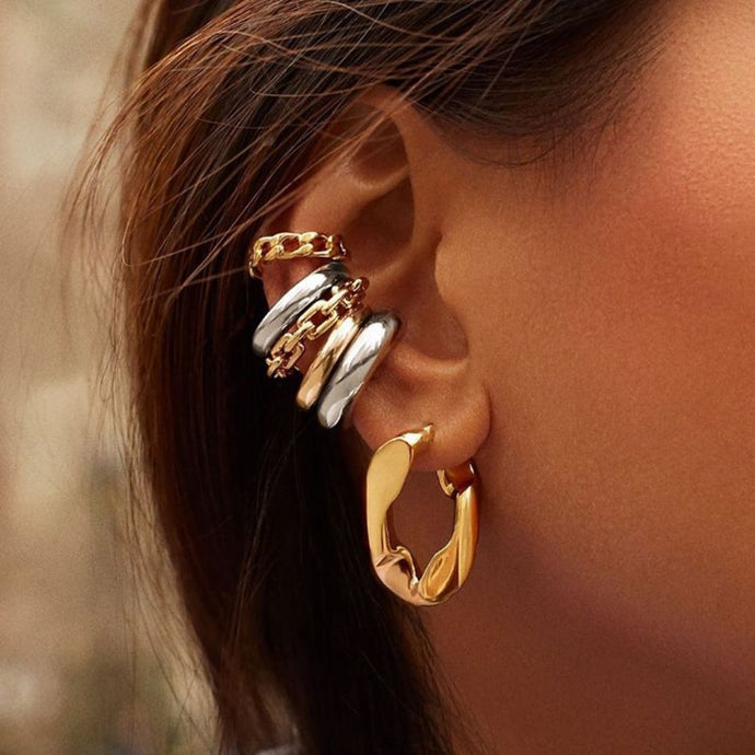 Punk Rock Gold Color Clip Earrings No Piercing Trendy